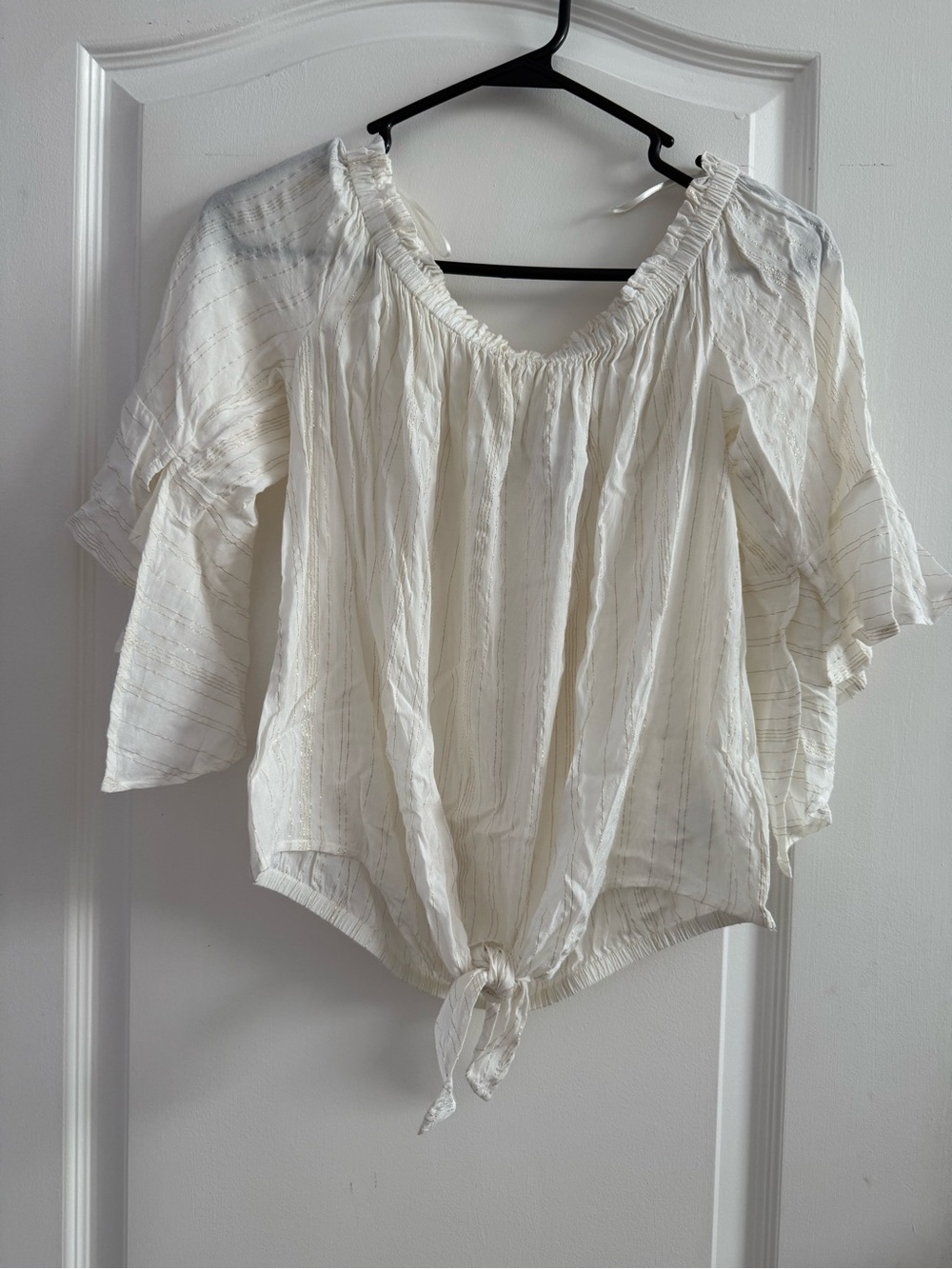 Express Cream Tie-Front Peasant Blouse